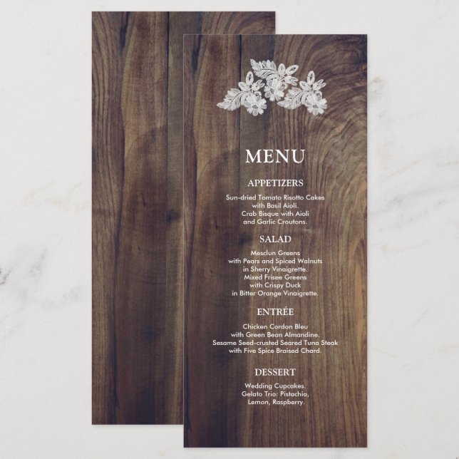 Cartão de Menu de Casamento em Madeira de Celeiro  (Frente/Verso)