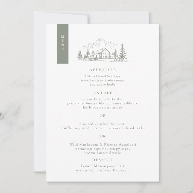 Cartão de Menu de Casamento em Madeira de Pinheiro (Frente)