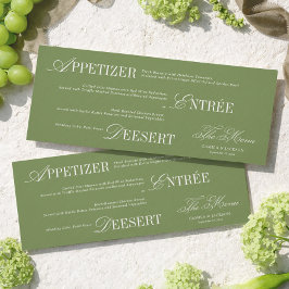 Cartão de Menu de Casamento em Verde Oliva Dinheir