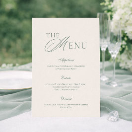 Cartão de Menu de Casamento em Verde Sage Elegante