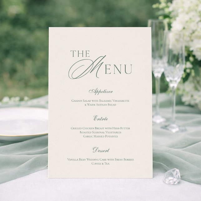 Cartão de Menu de Casamento em Verde Sage Elegante (Criador carregado)