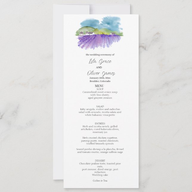 Cartão de Menu de Casamento em Vinícola Toscana (Frente)
