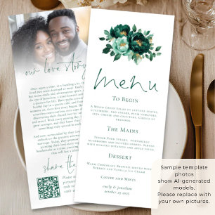 Cartão de Menu de Casamento Emerald Gold Florals L