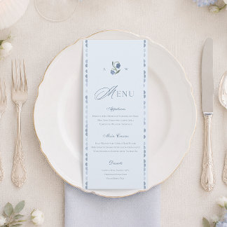 Cartão de Menu de Casamento Escandinavo Azul Empoe
