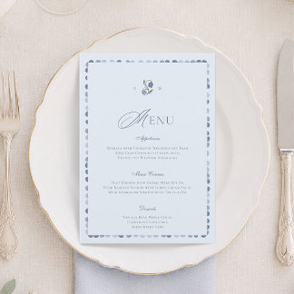 Cartão de Menu de Casamento Escandinavo Azul Empoe