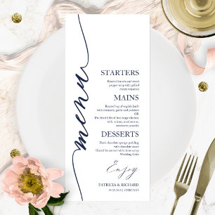 Cartão de Menu de Casamento Fancy Script 4x9 Para