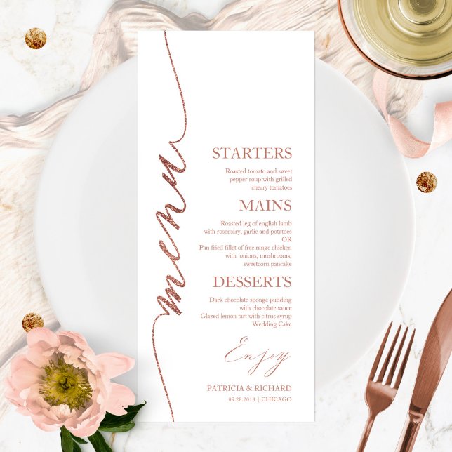 Cartão de Menu de Casamento Fancy Script 4x9 Para  (Criador carregado)
