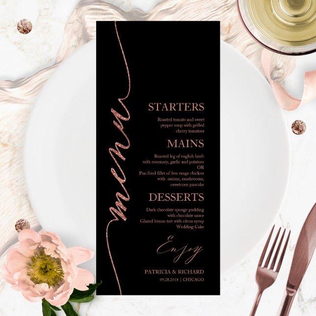 Cartão de Menu de Casamento Fancy Script 4x9 Para  (Criador carregado)