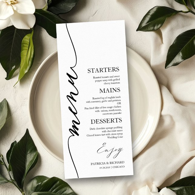 Cartão de Menu de Casamento Fancy Script 4x9 Para  (Criador carregado)
