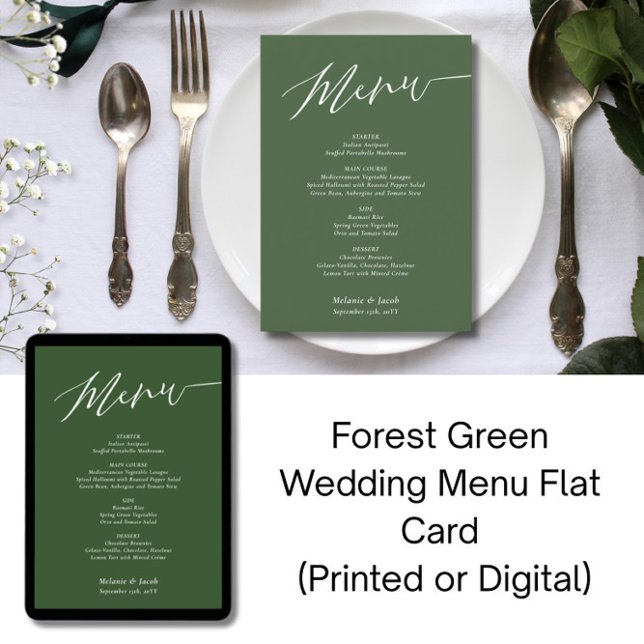 Cartão de Menu de Casamento Flat Forest Green (Criador carregado)