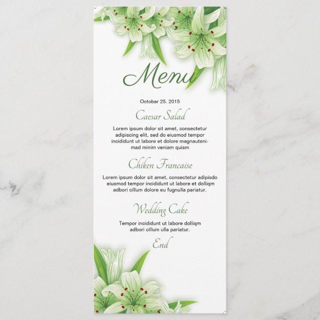 Cartão de Menu de Casamento Floral (Frente)