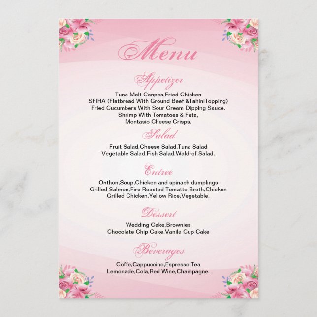 Cartão de Menu de Casamento Floral (Frente)