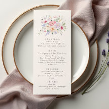 Cartão de Menu de Casamento Floral Aquarela Românt