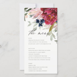 Cartão de Menu de Casamento Floral Azul Blush Blue