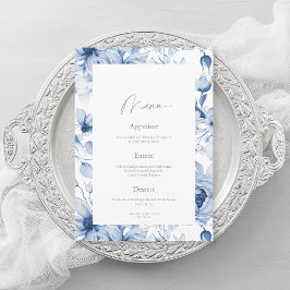 Cartão de Menu de Casamento Floral Azul Desbotado