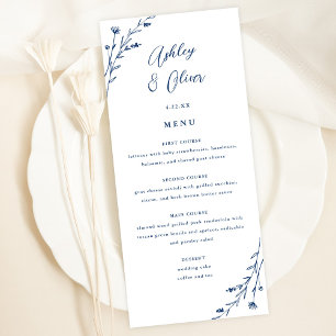 Cartão de Menu de Casamento Floral Azul e Branco R