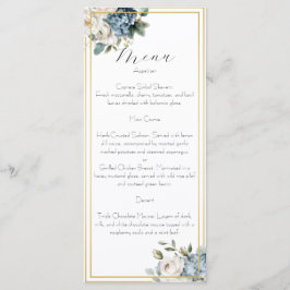 Cartão de Menu de Casamento Floral Azul Empoeirado