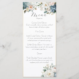 Cartão de Menu de Casamento Floral Azul Empoeirado