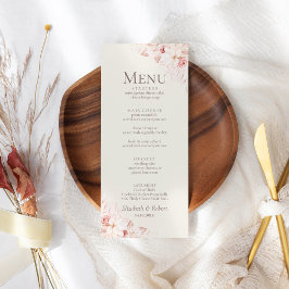 Cartão de Menu de Casamento Floral Bege Rosado