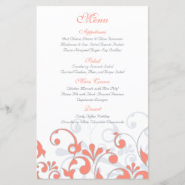Cartão de Menu de Casamento Floral Branco da Cinza