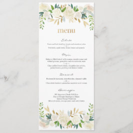 Cartão de Menu de Casamento floral branco e dourad