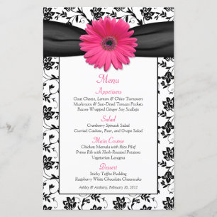 Cartão de Menu de Casamento Floral Branco, preto-r