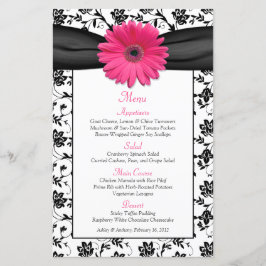 Cartão de Menu de Casamento Floral Branco, preto-r