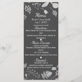 Cartão de Menu de Casamento Floral Cinza Carvão e 