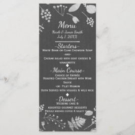 Cartão de Menu de Casamento Floral Cinza Carvão e