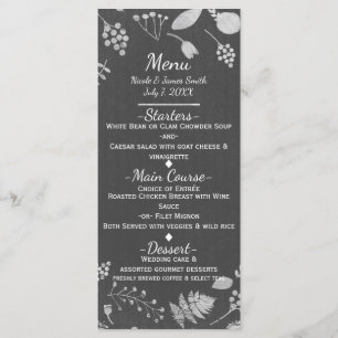Cartão de Menu de Casamento Floral Cinza Carvão e