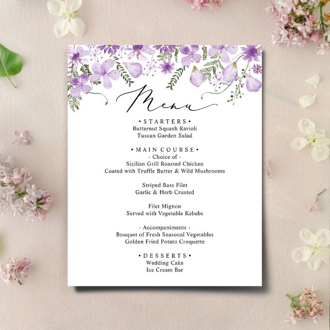 Cartão de Menu de Casamento Floral com Cor de Água (Criador carregado)