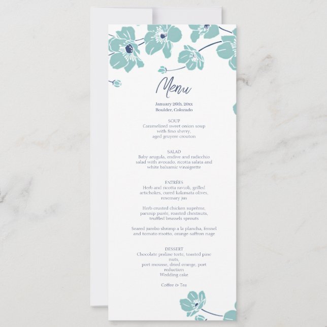Cartão de Menu de Casamento Floral de Anêmona Eleg (Frente)
