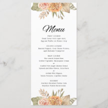 Cartão de Menu de Casamento Floral de Boho Mínimo