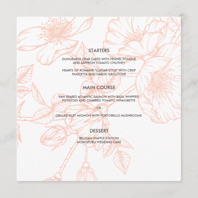 Cartão de Menu de Casamento Floral de Folha rosa G (Frente)