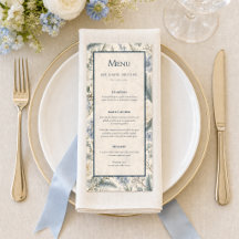 Cartão de Menu de Casamento | Floral de Inverno Az