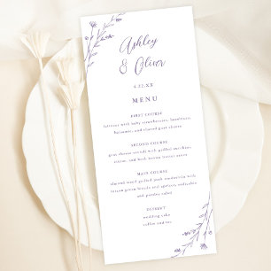 Cartão de Menu de Casamento Floral de Lavanda e Br