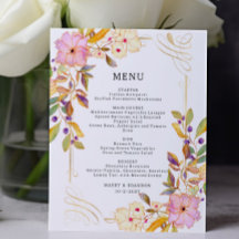 Cartão de Menu de Casamento Floral de Orçamento