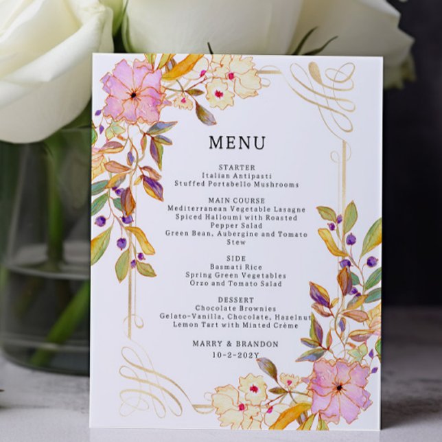Cartão de Menu de Casamento Floral de Orçamento (Criador carregado)