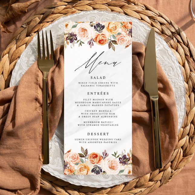 Cartão de Menu de Casamento Floral de Outono Rústi (Criador carregado)