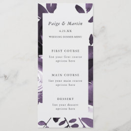 Cartão de Menu de Casamento Floral de Roxo e Cinza