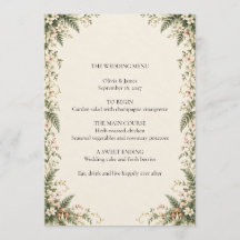 Cartão de Menu de Casamento Floral de Samambaia do