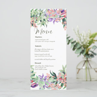 Cartão de Menu de Casamento Floral de Watercolor