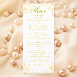 Cartão de Menu de Casamento Floral Dourado de Luxo