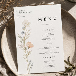 Cartão de Menu de Casamento Floral Elegante