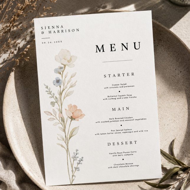 Cartão de Menu de Casamento Floral Elegante (Criador carregado)