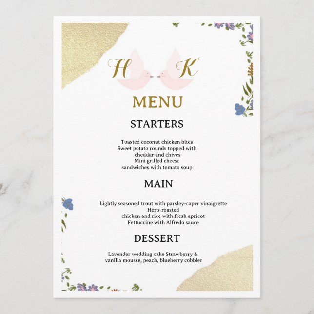 Cartão de Menu de Casamento Floral Elegante (Frente)