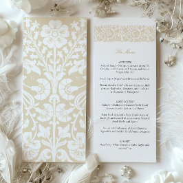 Cartão de Menu de Casamento Floral Elegante Beige 
