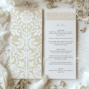 Cartão de Menu de Casamento Floral Elegante Beige