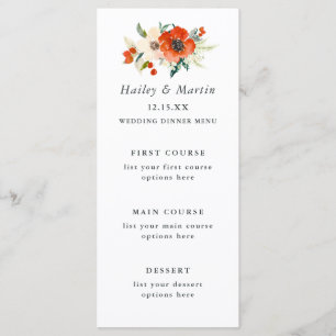 Cartão de Menu de Casamento Floral Elegantes Tradi