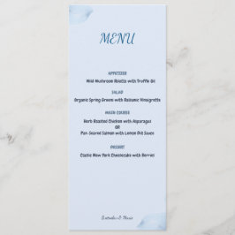 Cartão de Menu de Casamento Floral em Aquarela Azu
